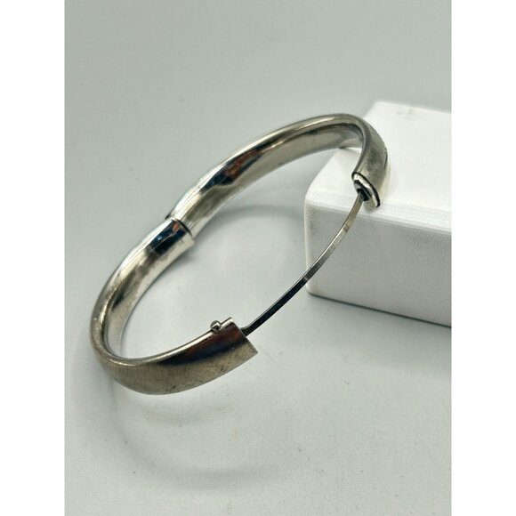 Vintage Crafmere Bracelet Sterling Silver Etched Hinged Bangle Minimalist Design - Picture 6 of 10